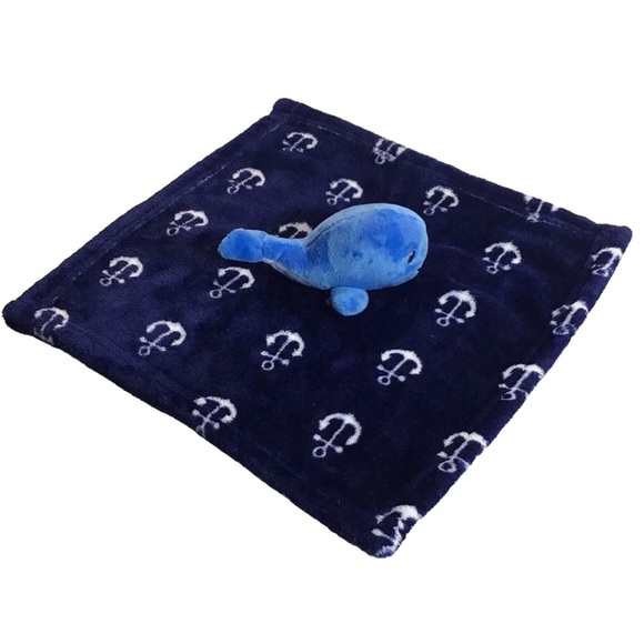 HB Baby Blanket Lovey Whale Nautical Stuffed Animal Plush Anchors Navy Blue - Picture 9 of 16